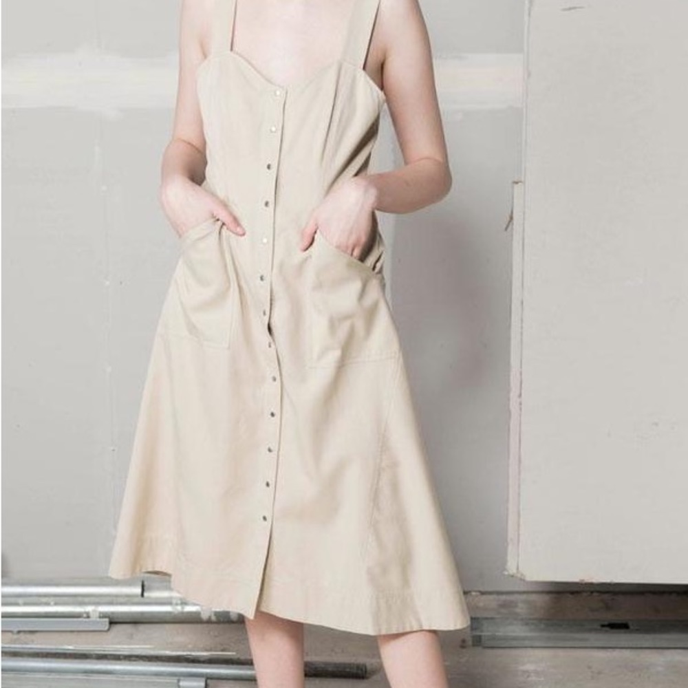 A.L.C. VARELLI SWEETHEART SLEEVELESS MIDI DRESS IN KHAKI